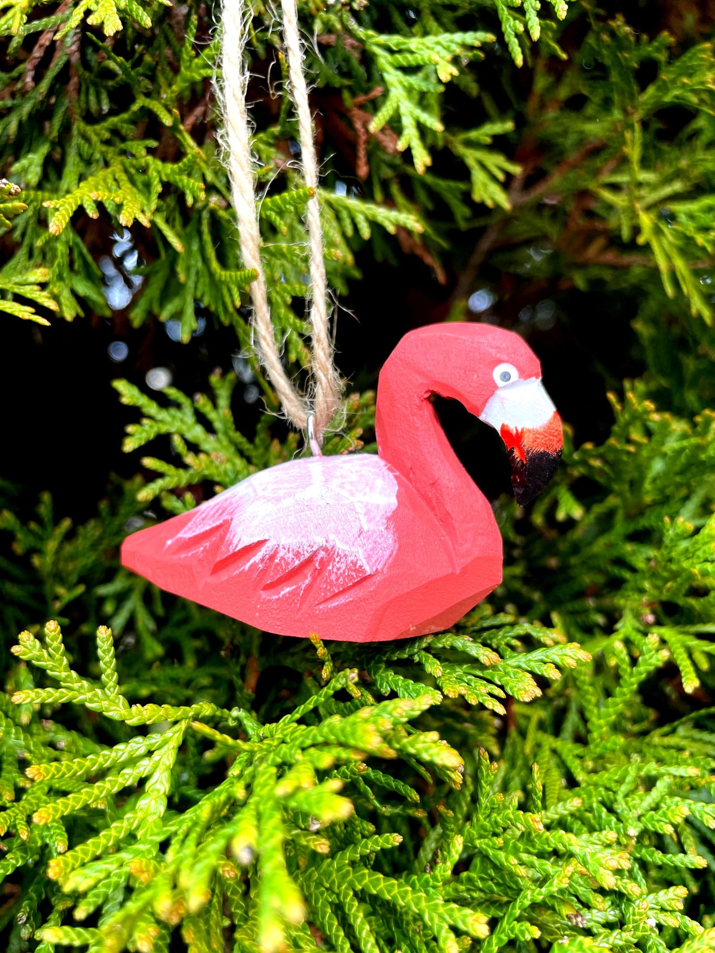 Pink Flamingo Ornament Hanging Figurine Statue Décor Small Garden Lawn Yard Ornament Wood Carving