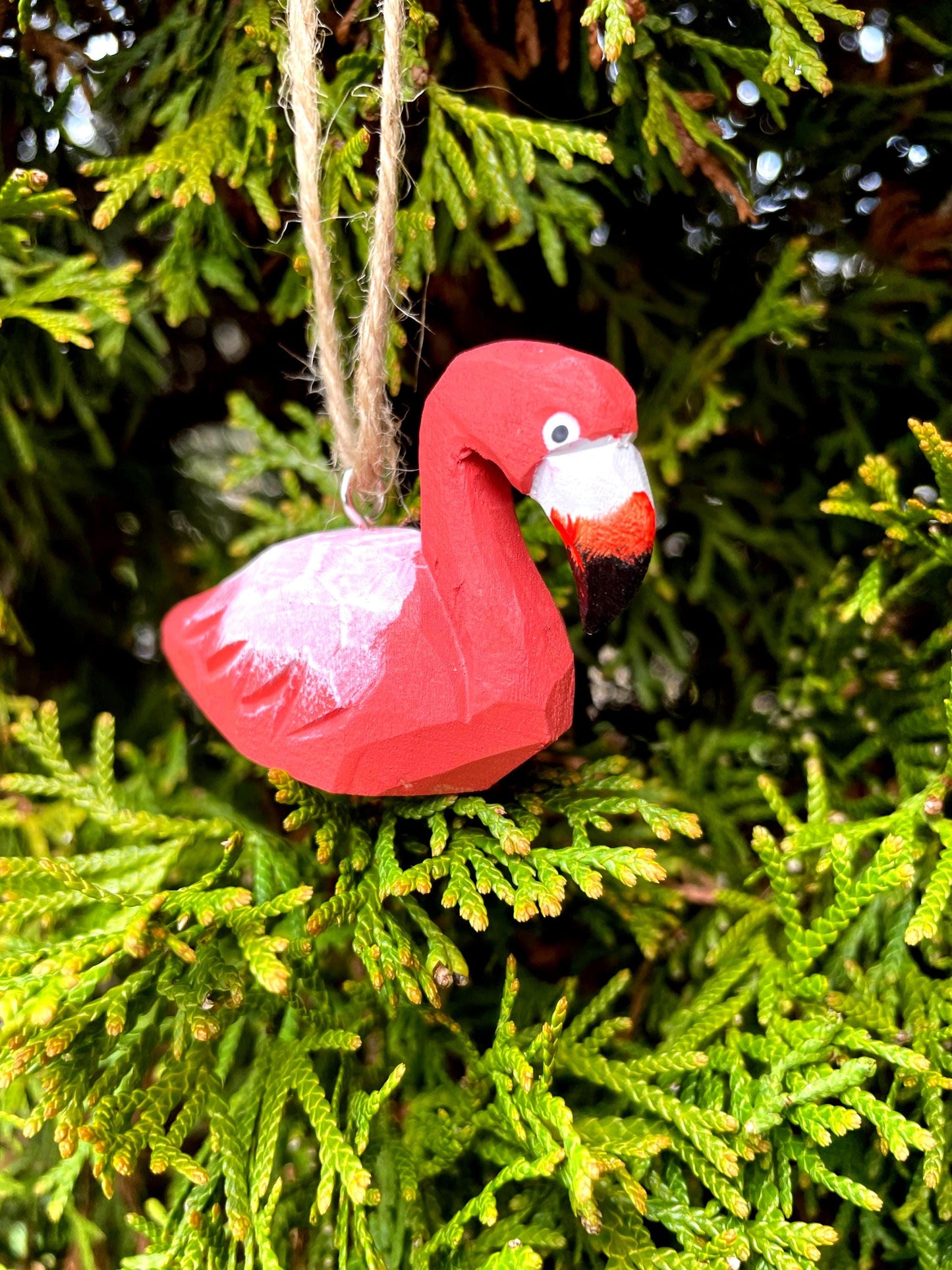 Pink Flamingo Ornament Hanging Figurine Statue Décor Small Garden Lawn Yard Ornament Wood Carving