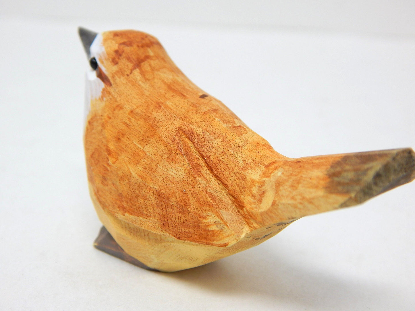 Carolina Wren Hand-Carved Wooden Ornament, Recycled Wood Bird Figurine, Miniature Art Craft