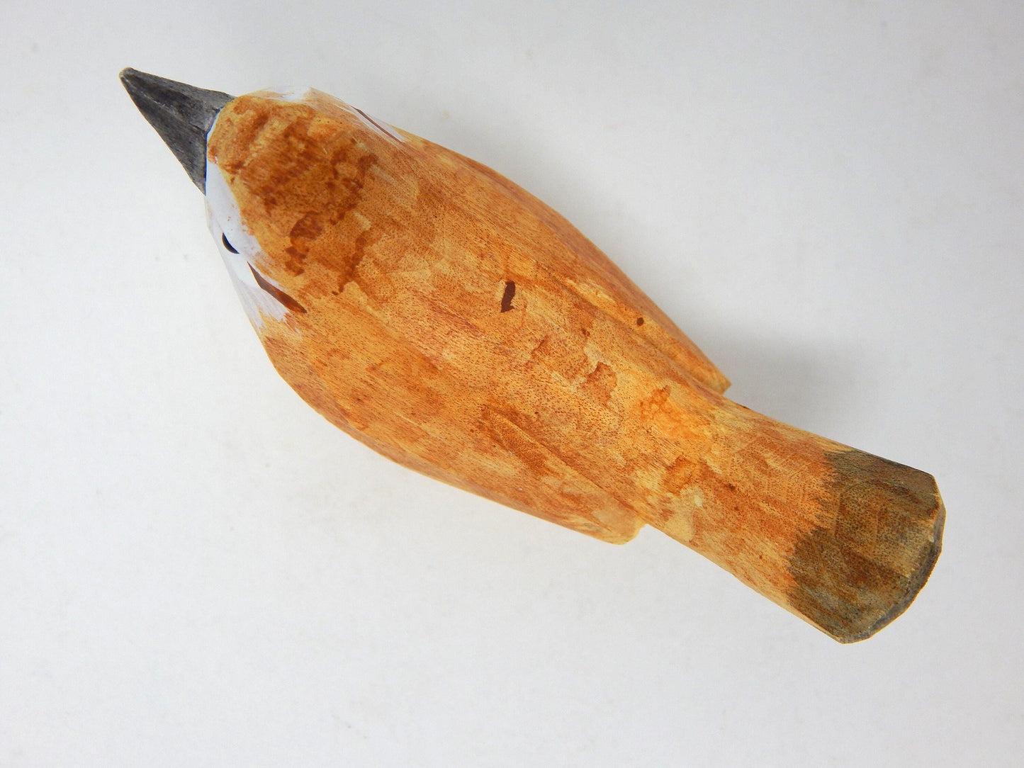 Carolina Wren Hand-Carved Wooden Ornament, Recycled Wood Bird Figurine, Miniature Art Craft
