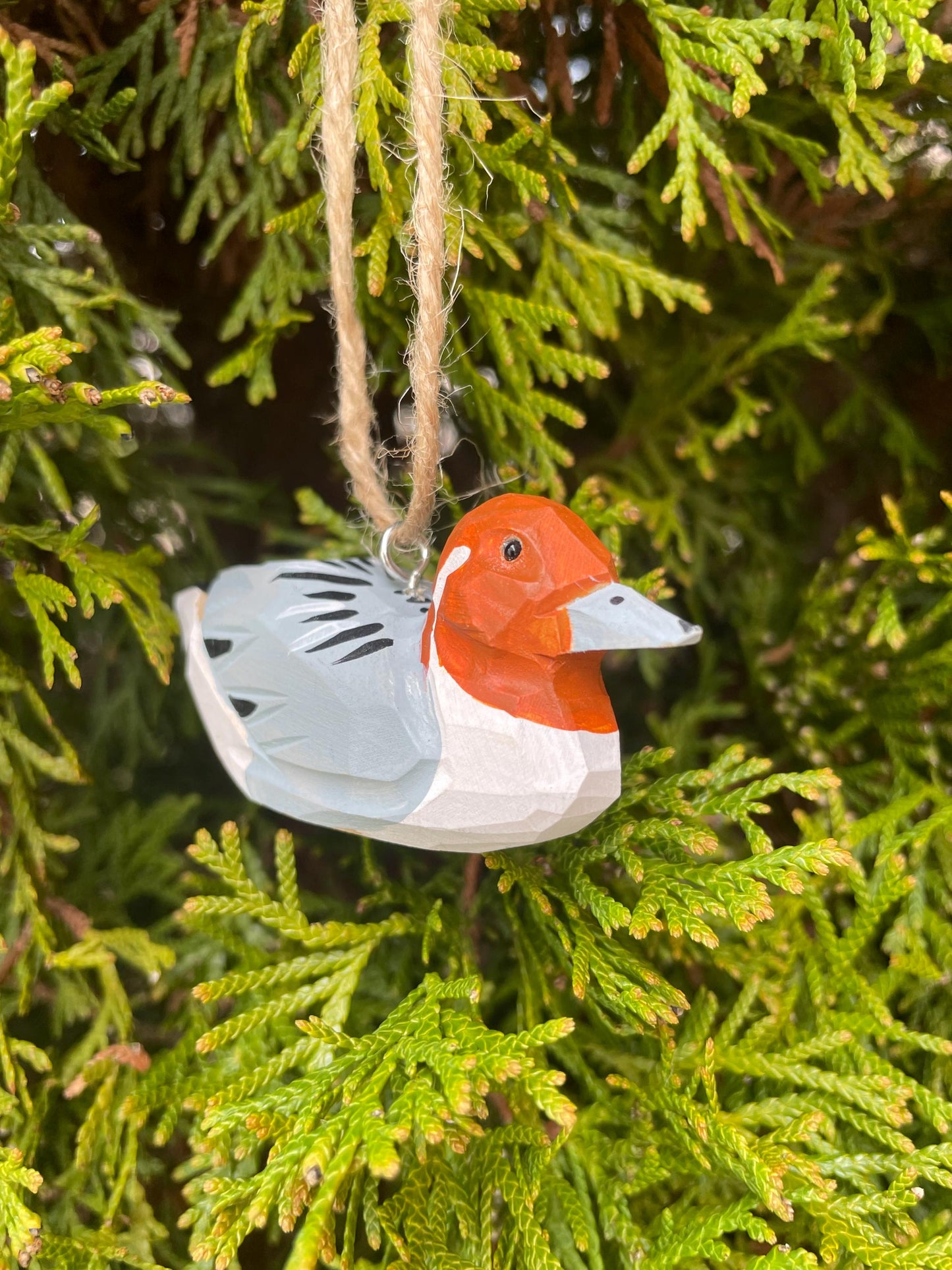 Hand-Carved Recycled Wood Pintail Duck Ornament, Hand-Painted Bird Figurine, Glass Eyes