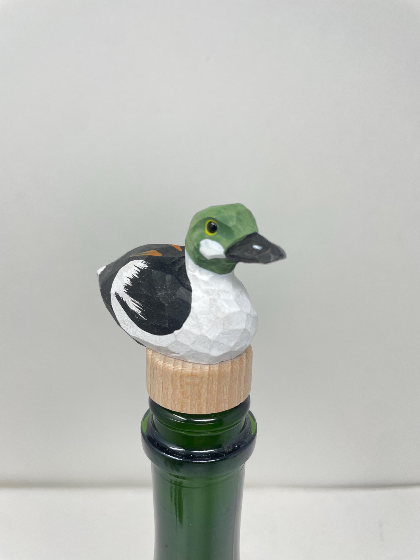 Hand-Carved Wine Stopper – Wooden Goldeneye Duck Bottle Plug