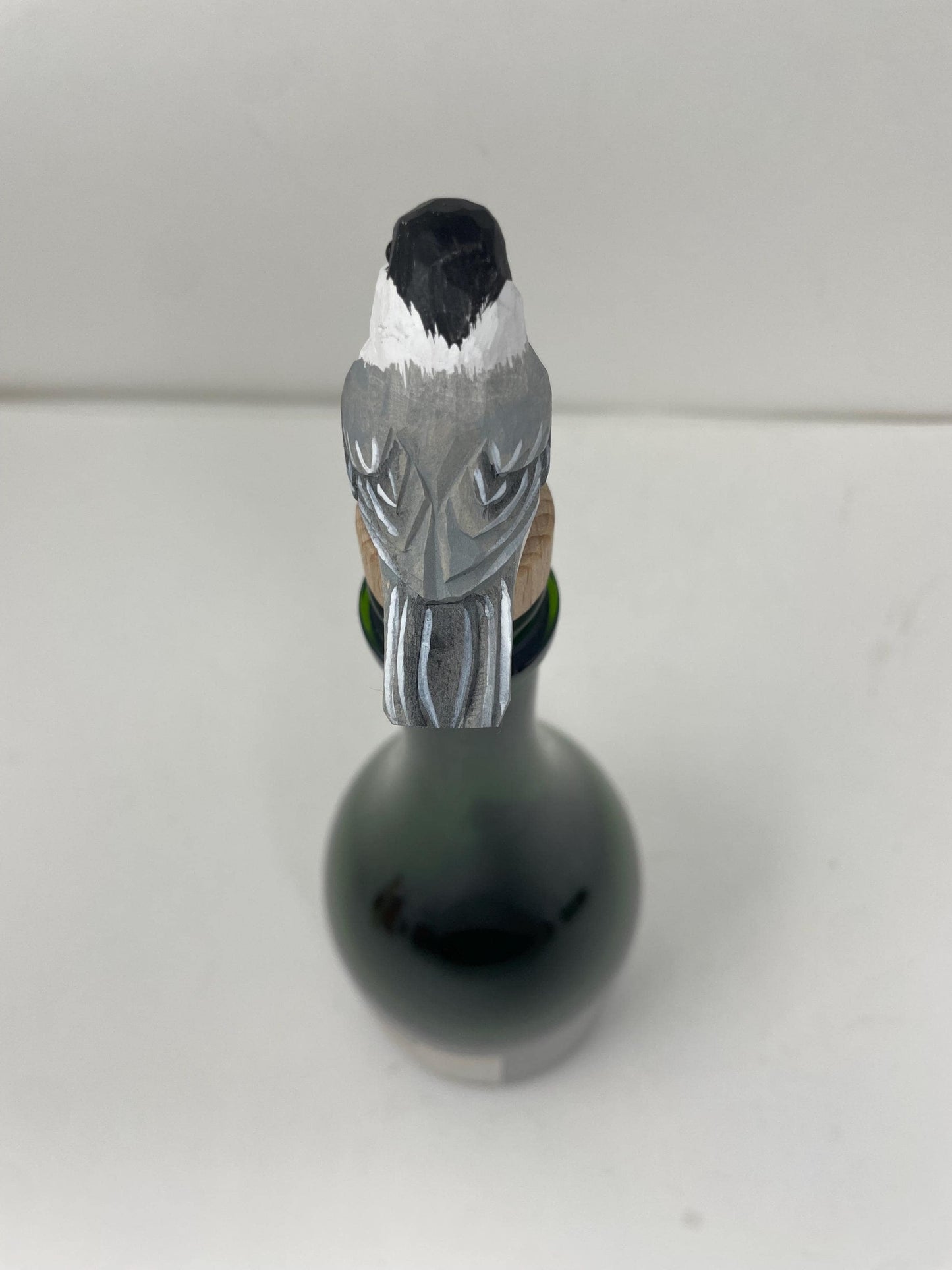 Chickadee Wine Stopper Wooden Figurine | Hand Carved Black-Capped Bird Figurine