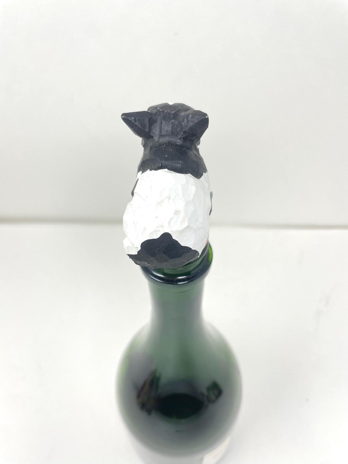 Spotted Cow Wine Stopper Wooden Figurine | Hand Carved Farm Animal Collectible