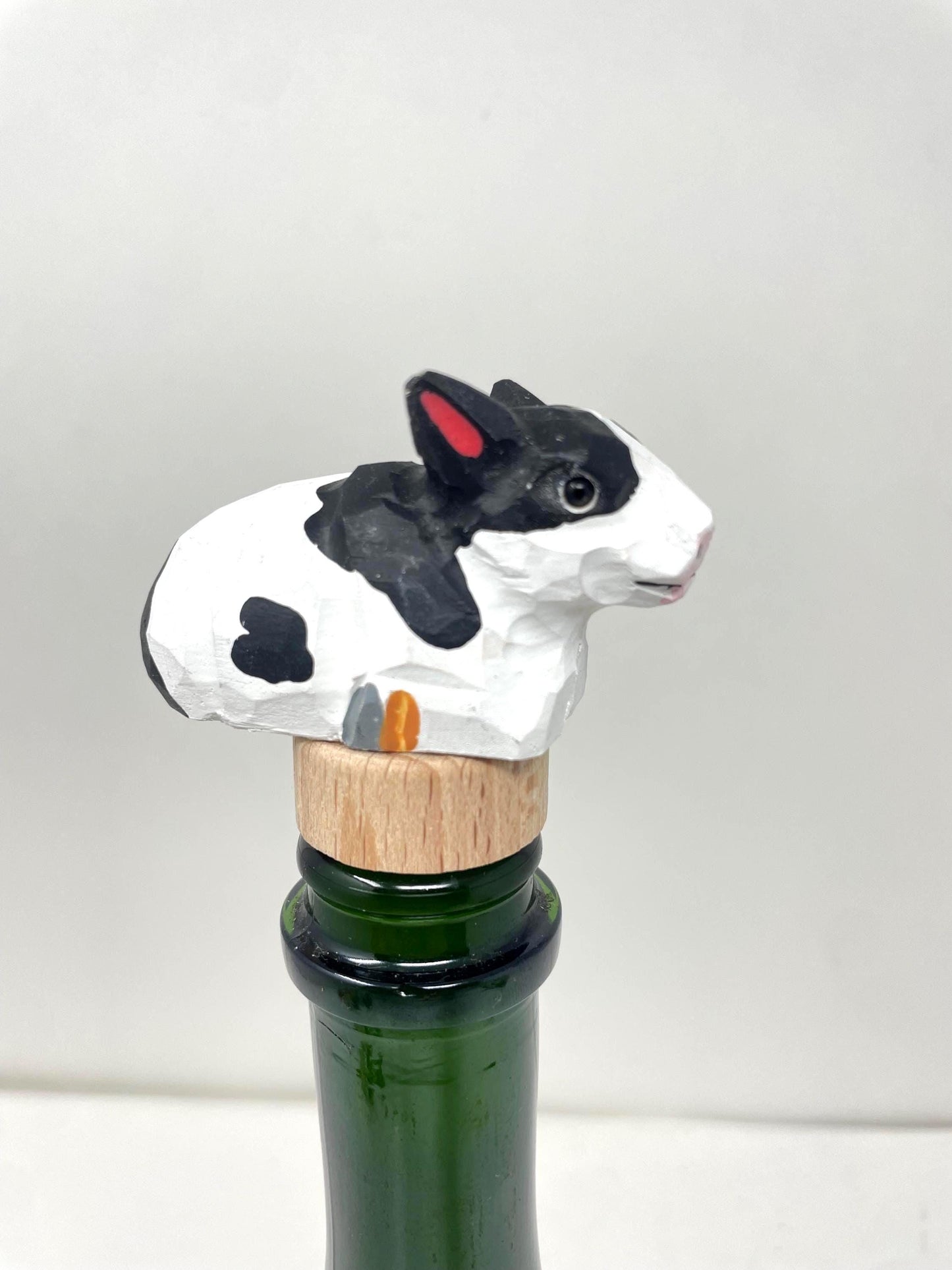 Spotted Cow Wine Stopper Wooden Figurine | Hand Carved Farm Animal Collectible