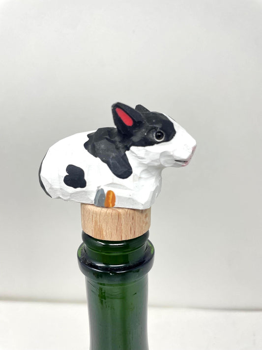 Spotted Cow Wine Stopper Wooden Figurine | Hand Carved Farm Animal Collectible