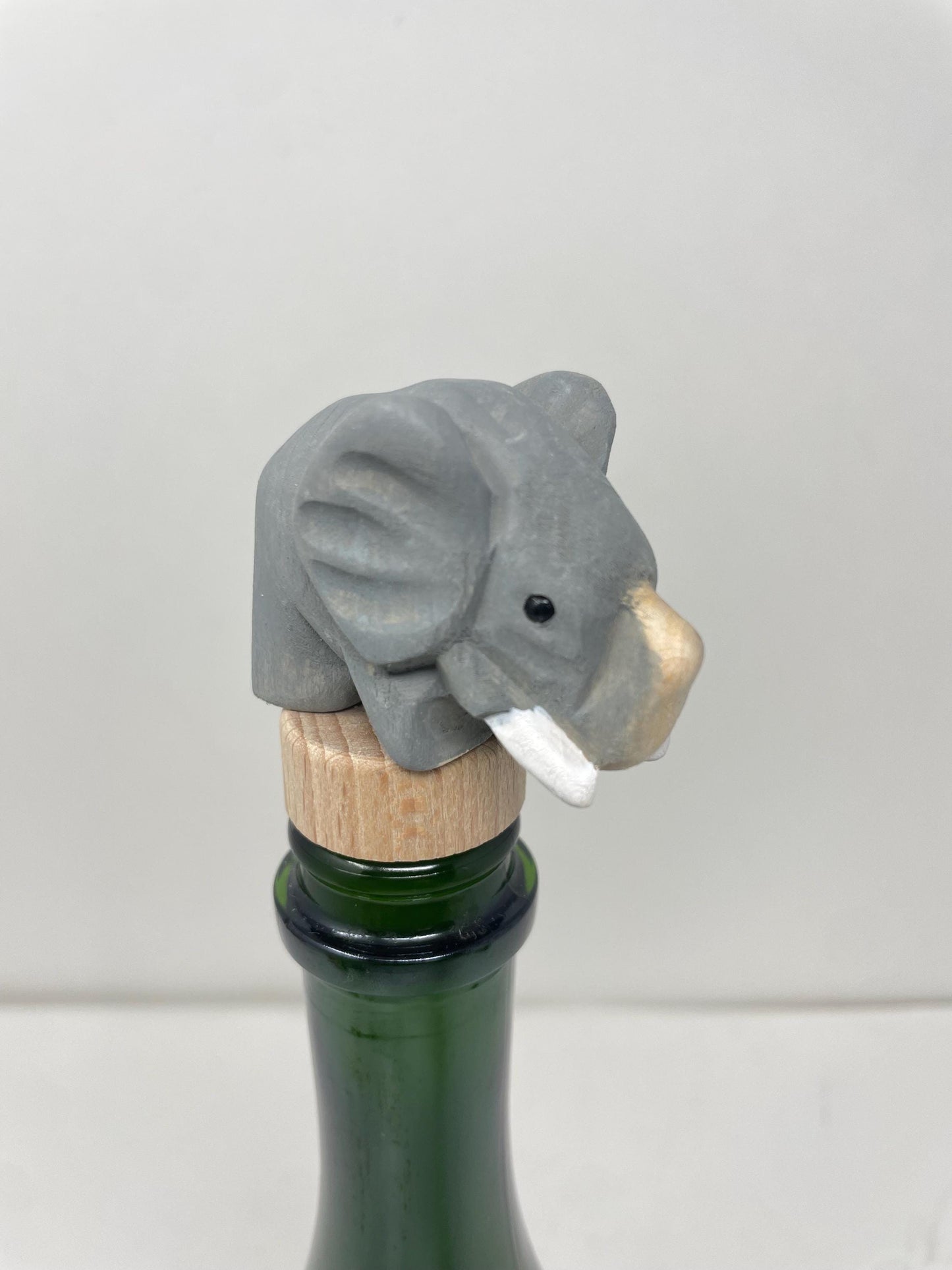 Elephant Wine Stopper Handmade Wood Carving Home Décor Gift Animal Sculpture