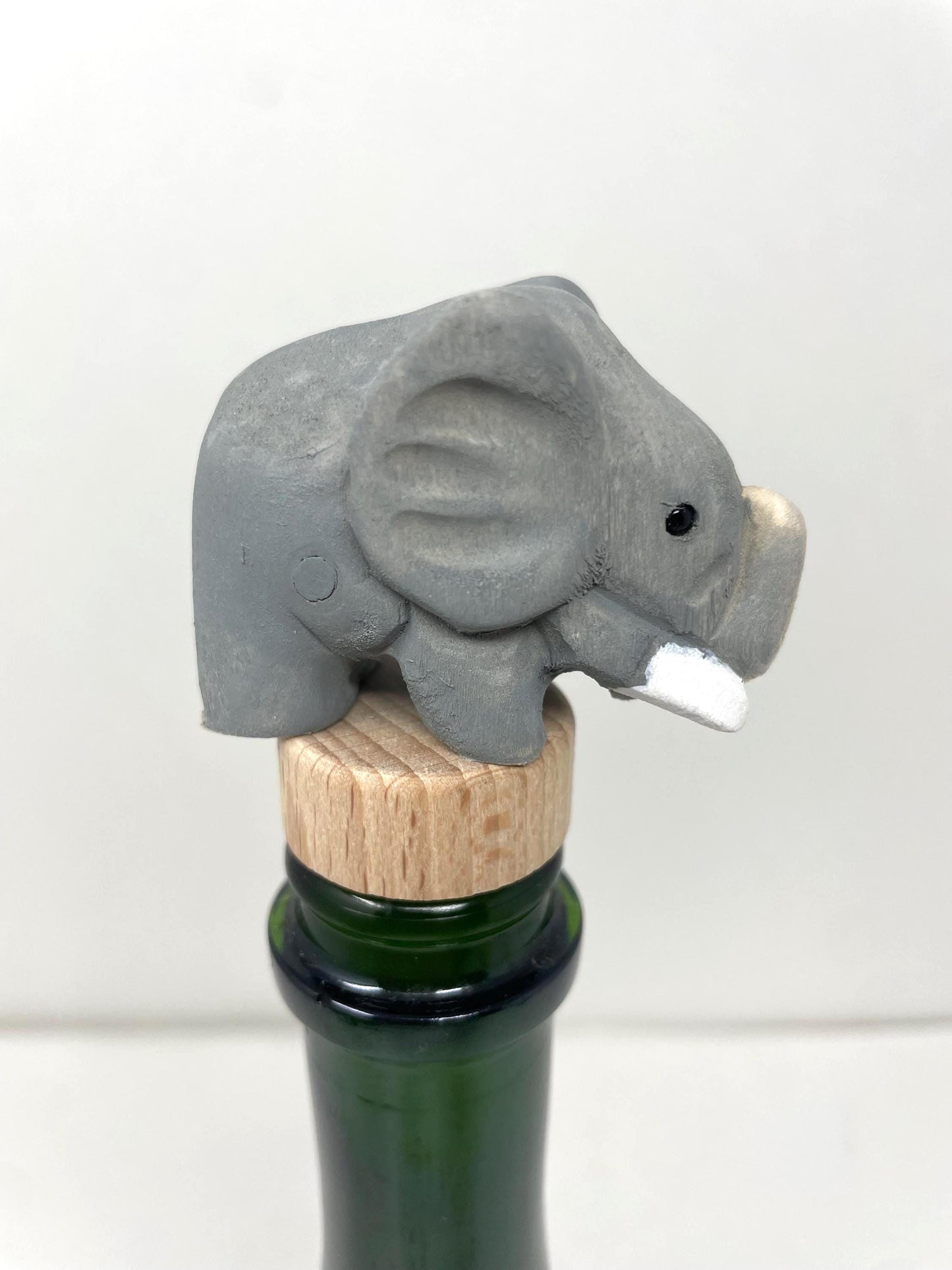 Elephant Wine Stopper Handmade Wood Carving Home Décor Gift Animal Sculpture
