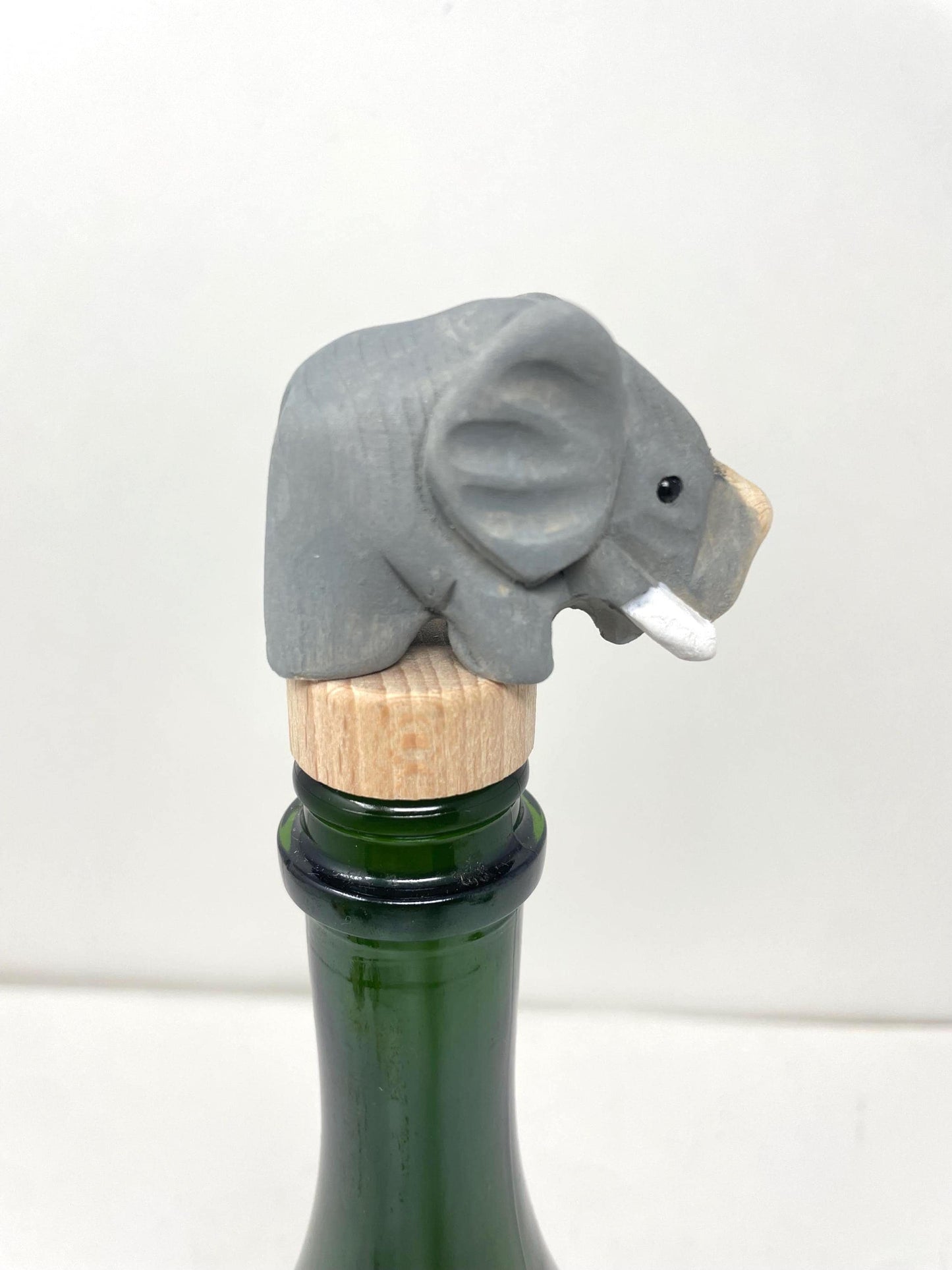 Elephant Wine Stopper Handmade Wood Carving Home Décor Gift Animal Sculpture