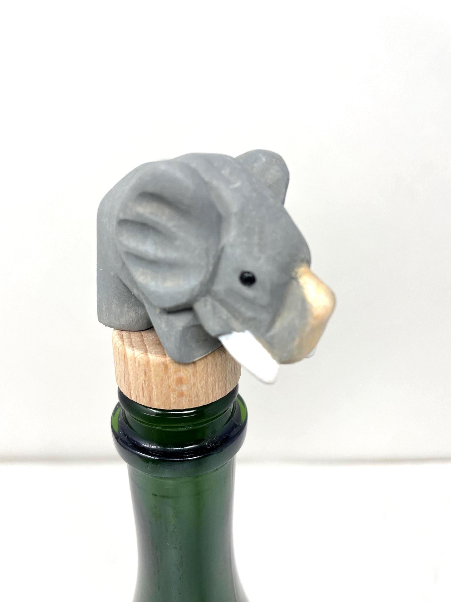 Elephant Wine Stopper Handmade Wood Carving Home Décor Gift Animal Sculpture