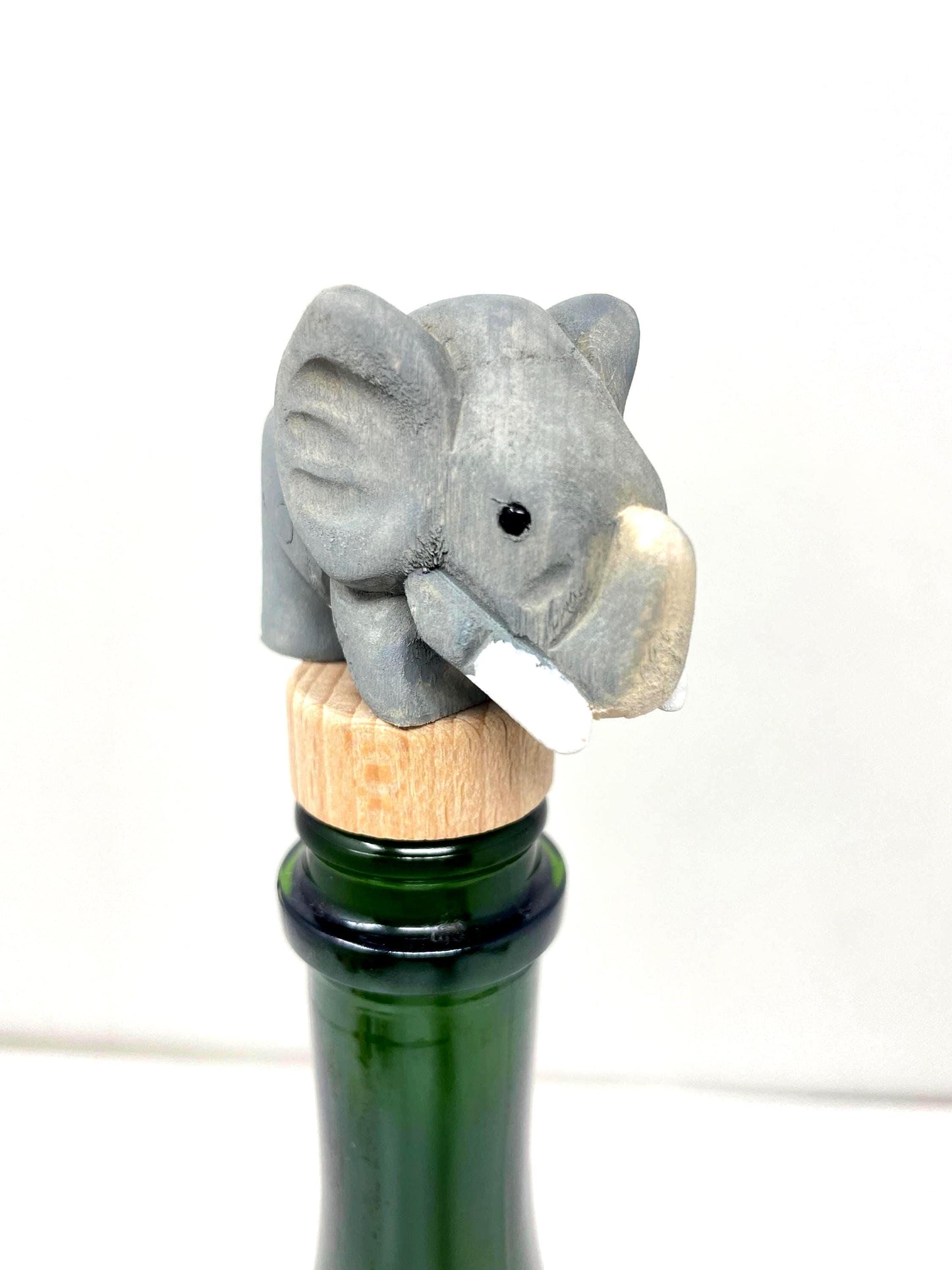 Elephant Wine Stopper Handmade Wood Carving Home Décor Gift Animal Sculpture