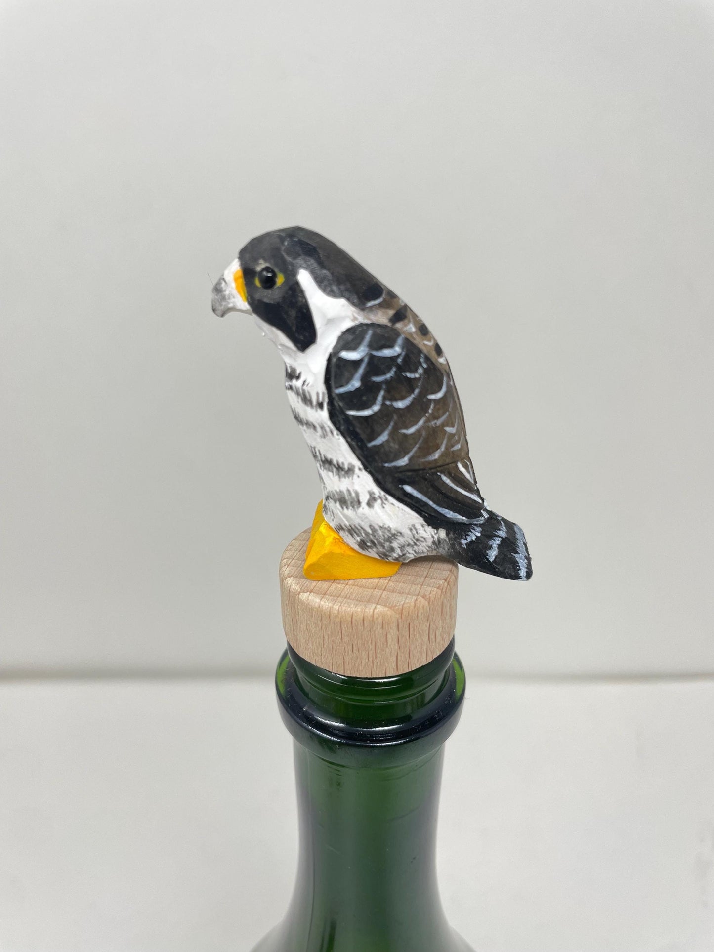 Peregrine Falcon Wine Stopper Rustic Reusable Bottle Plug | Hand Carved Bird Collectible Décor