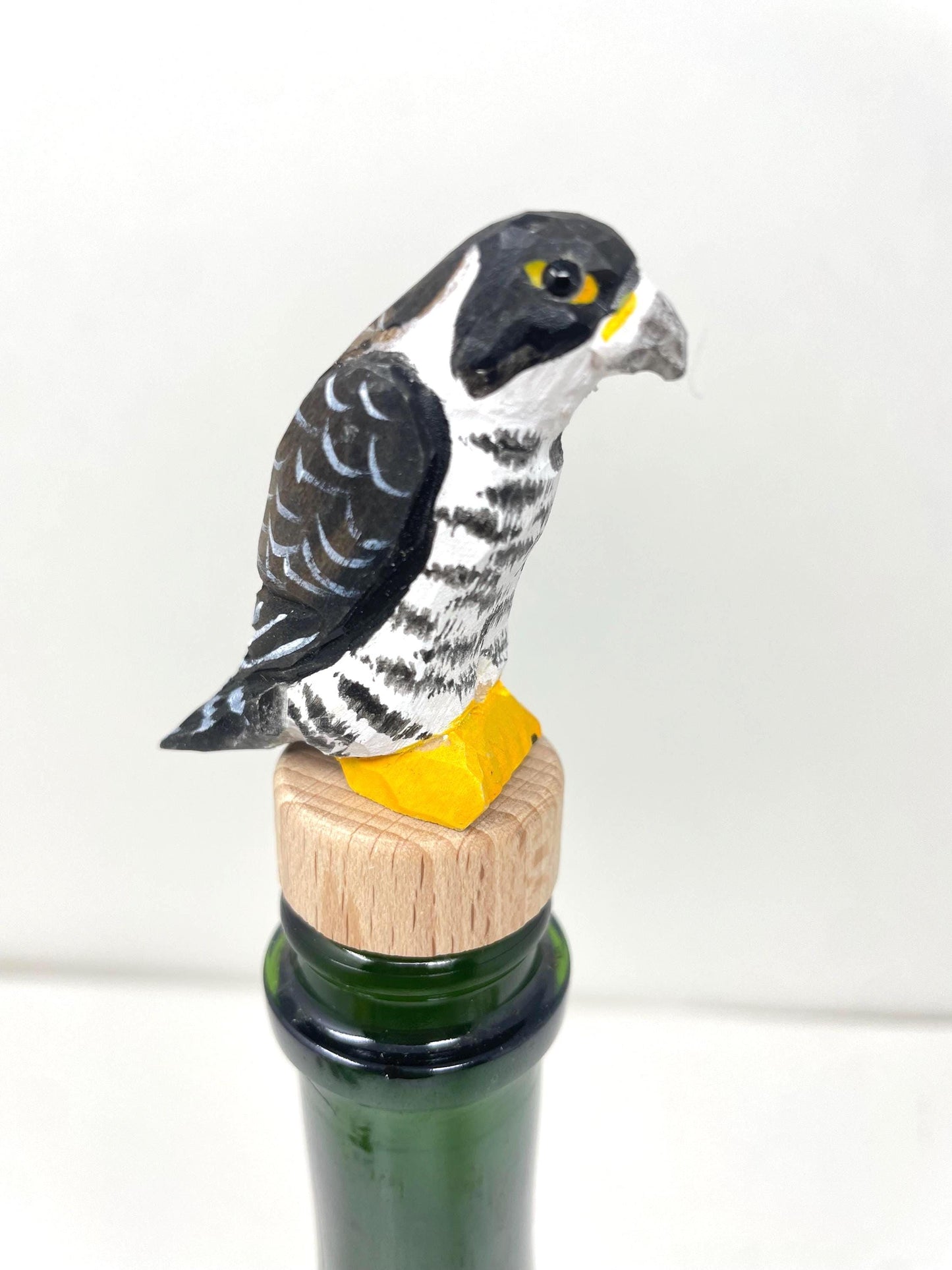Peregrine Falcon Wine Stopper Rustic Reusable Bottle Plug | Hand Carved Bird Collectible Décor