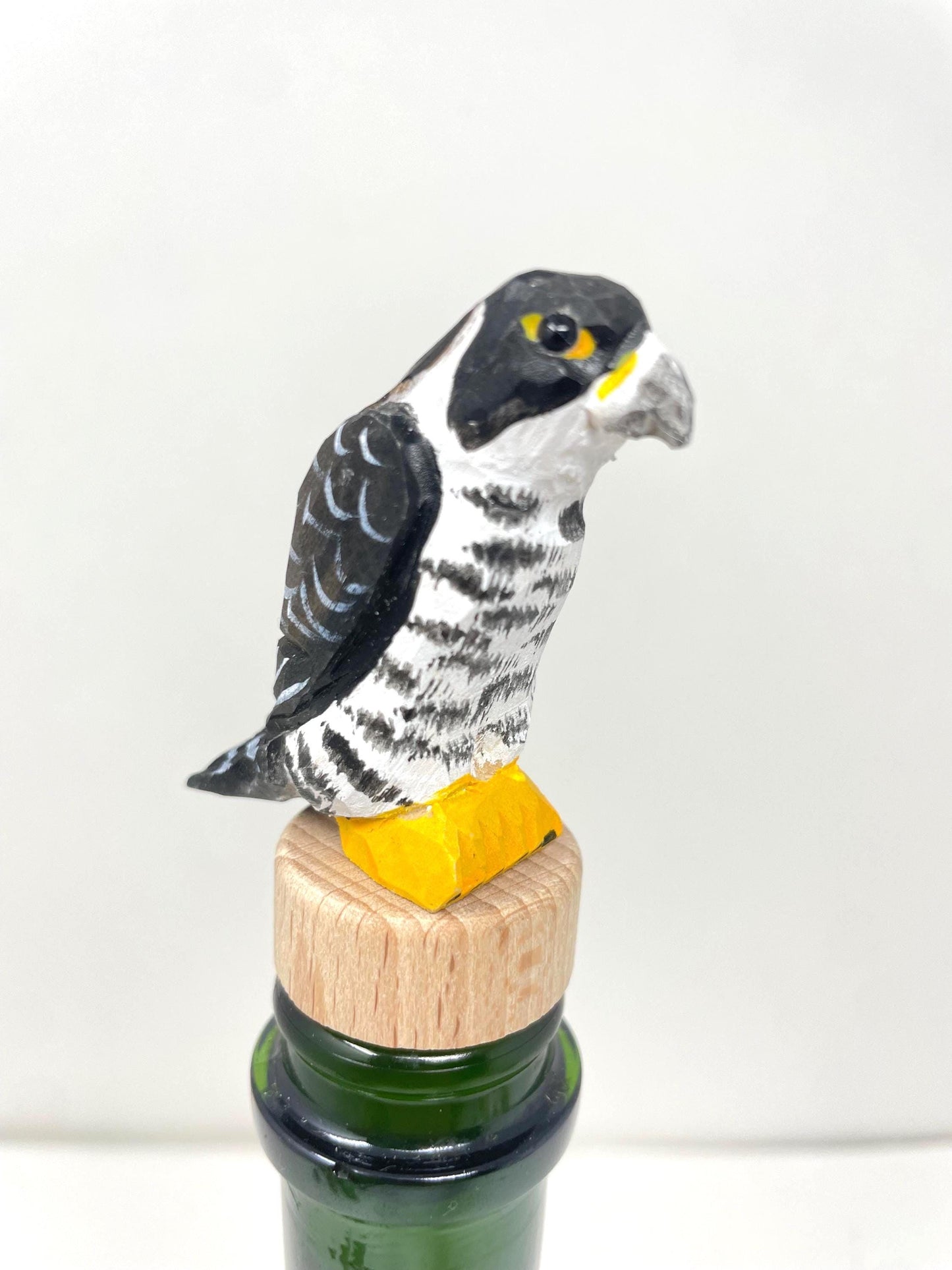 Peregrine Falcon Wine Stopper Rustic Reusable Bottle Plug | Hand Carved Bird Collectible Décor