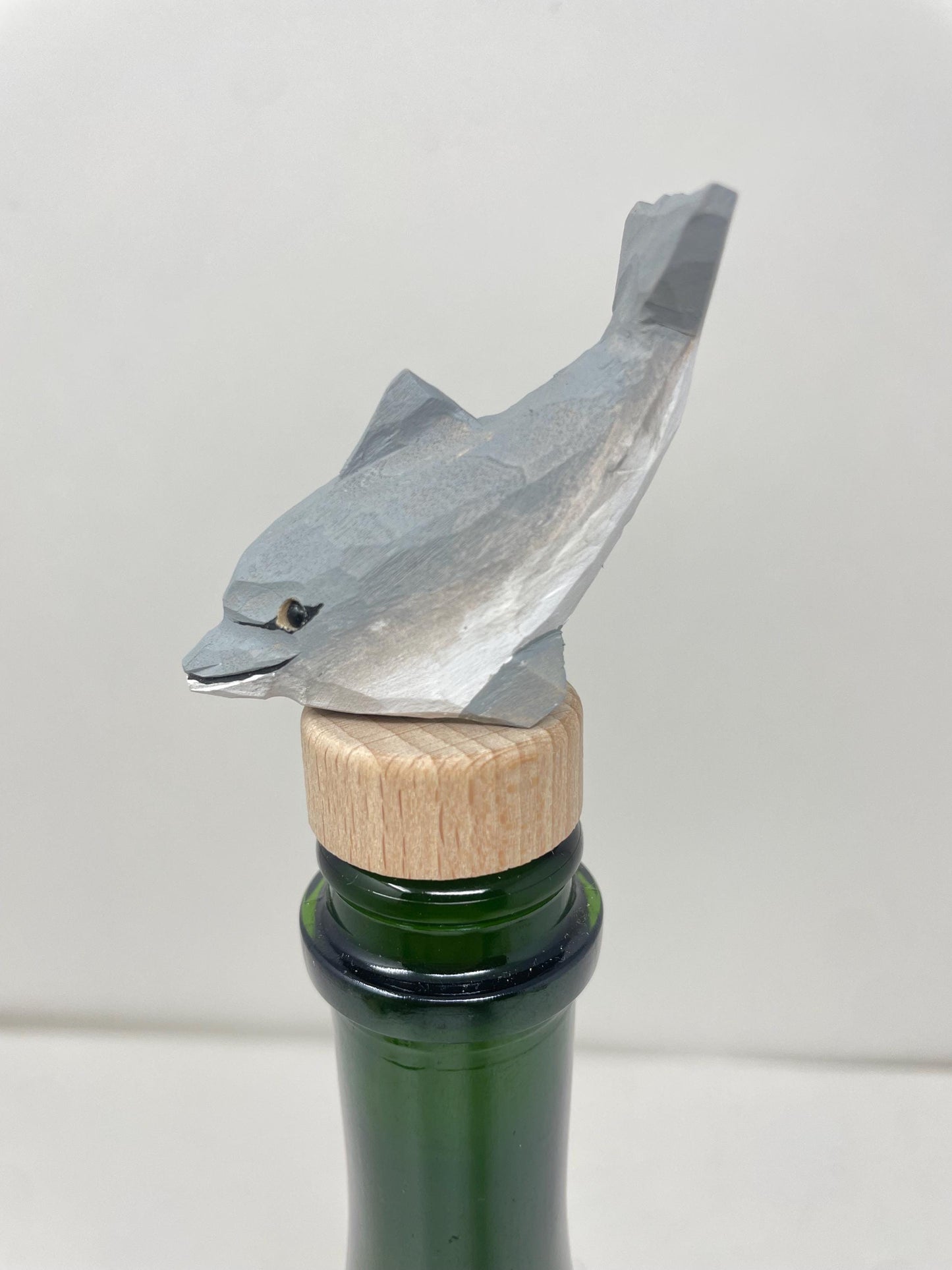 Dolphin Wine Stopper Figurine Statue Miniature Common Bottlenose Gray Sea Animal Decoration Wood Sculpture