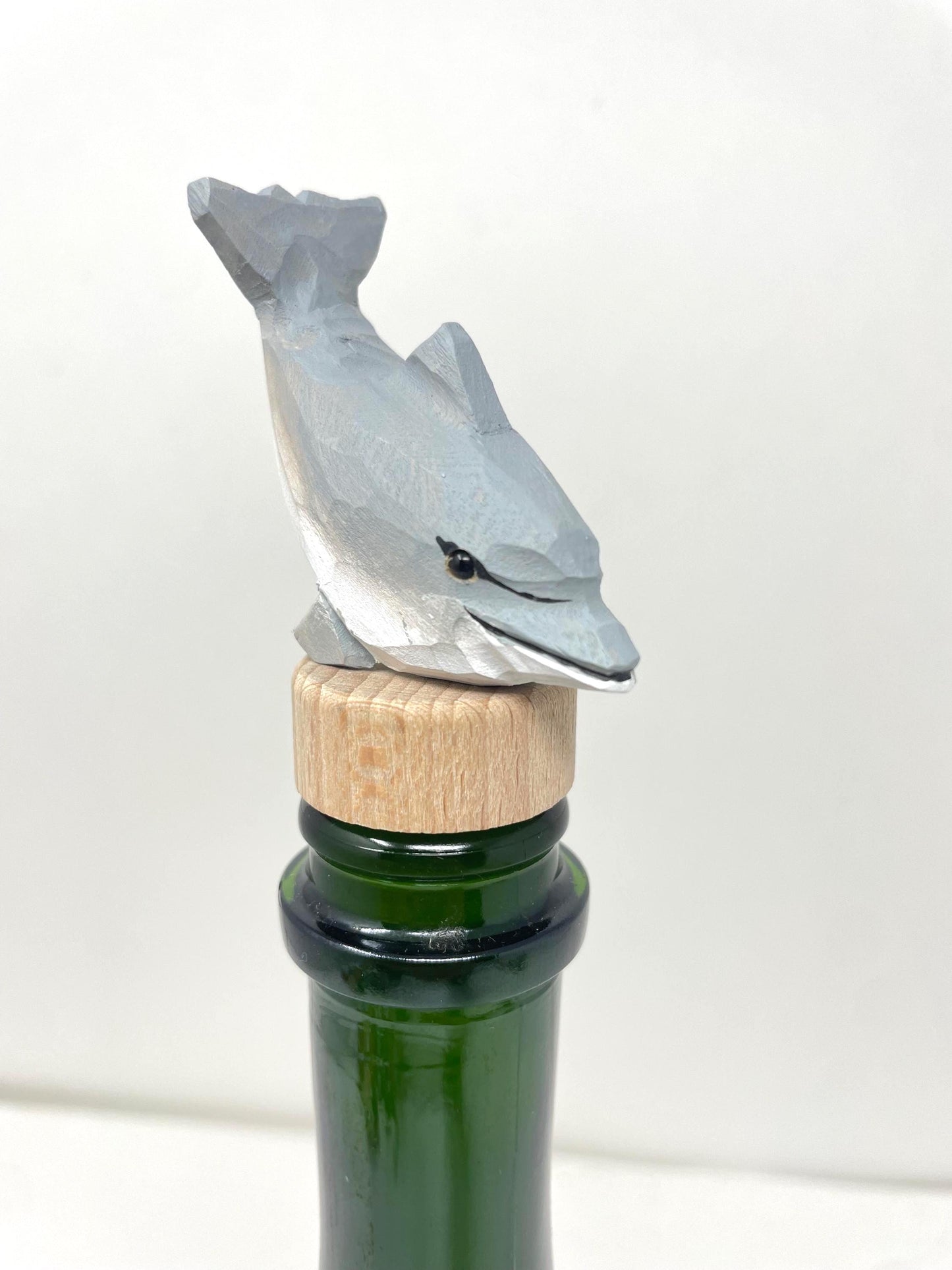 Dolphin Wine Stopper Figurine Statue Miniature Common Bottlenose Gray Sea Animal Decoration Wood Sculpture