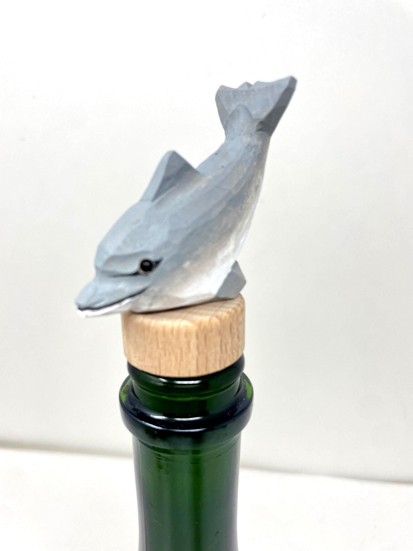 Dolphin Wine Stopper Figurine Statue Miniature Common Bottlenose Gray Sea Animal Decoration Wood Sculpture