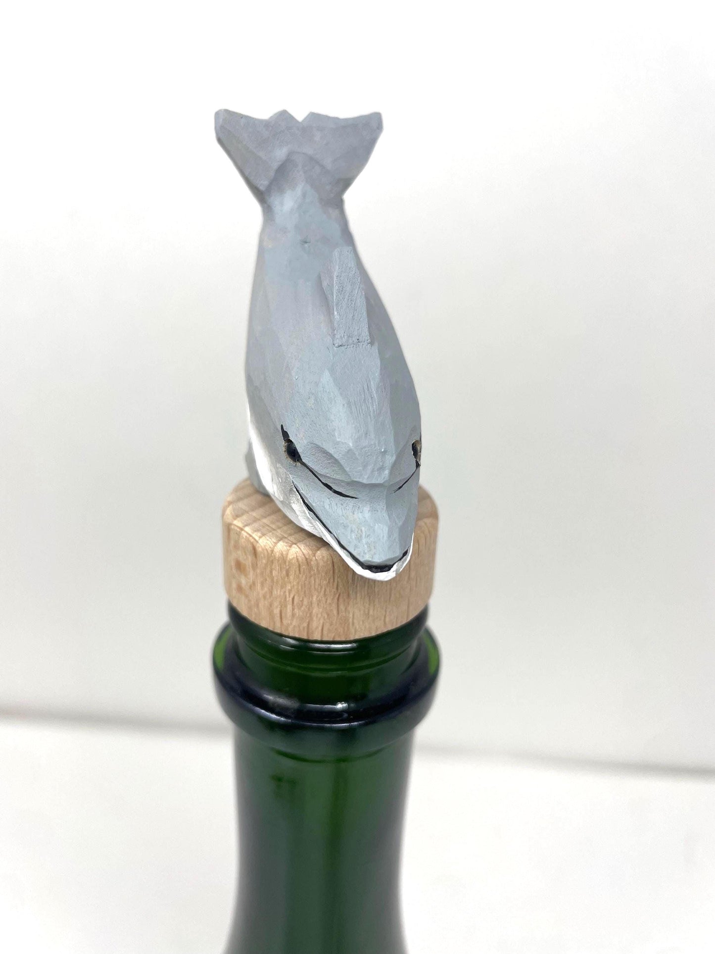 Dolphin Wine Stopper Figurine Statue Miniature Common Bottlenose Gray Sea Animal Decoration Wood Sculpture