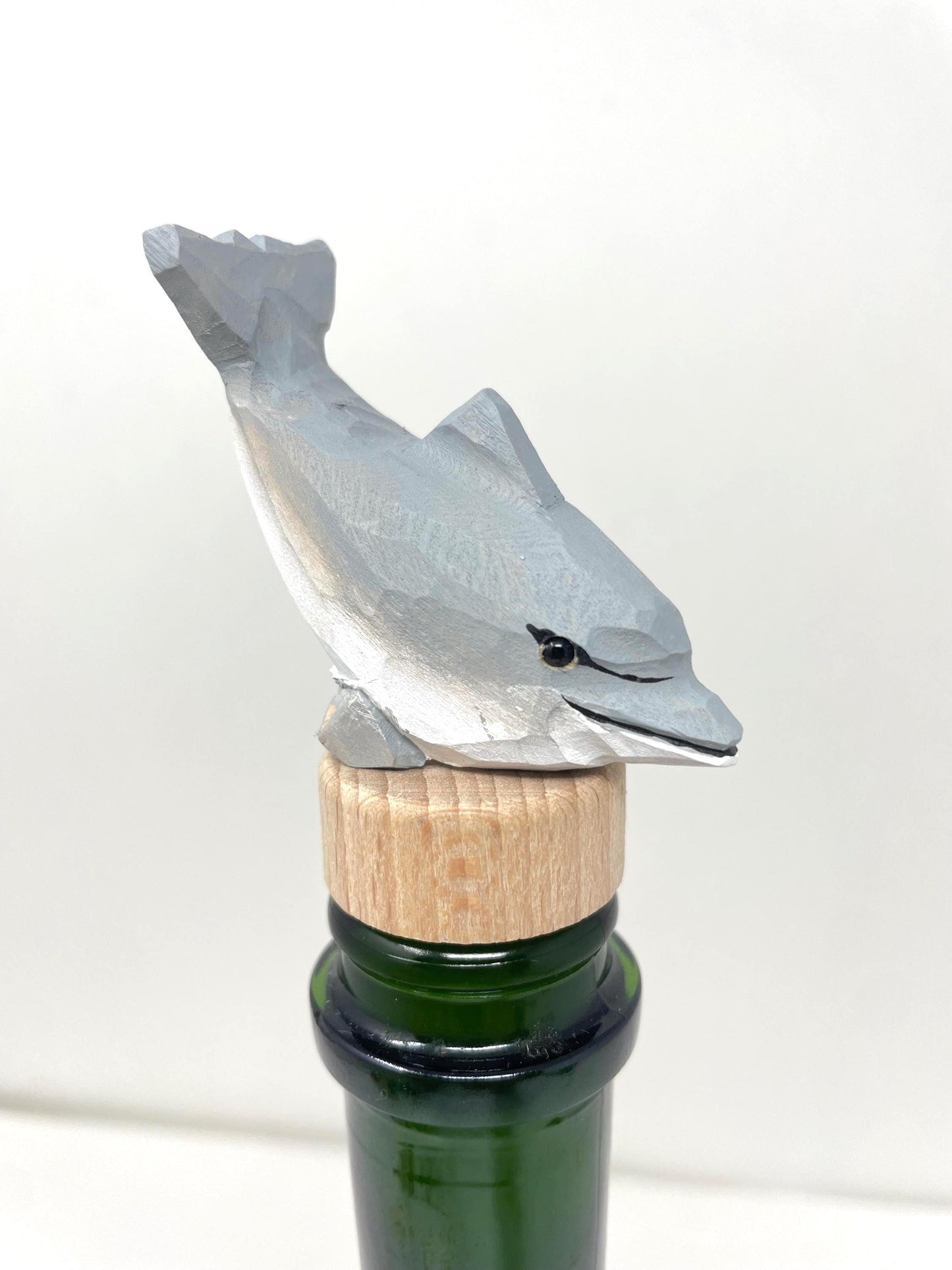 Dolphin Wine Stopper Figurine Statue Miniature Common Bottlenose Gray Sea Animal Decoration Wood Sculpture