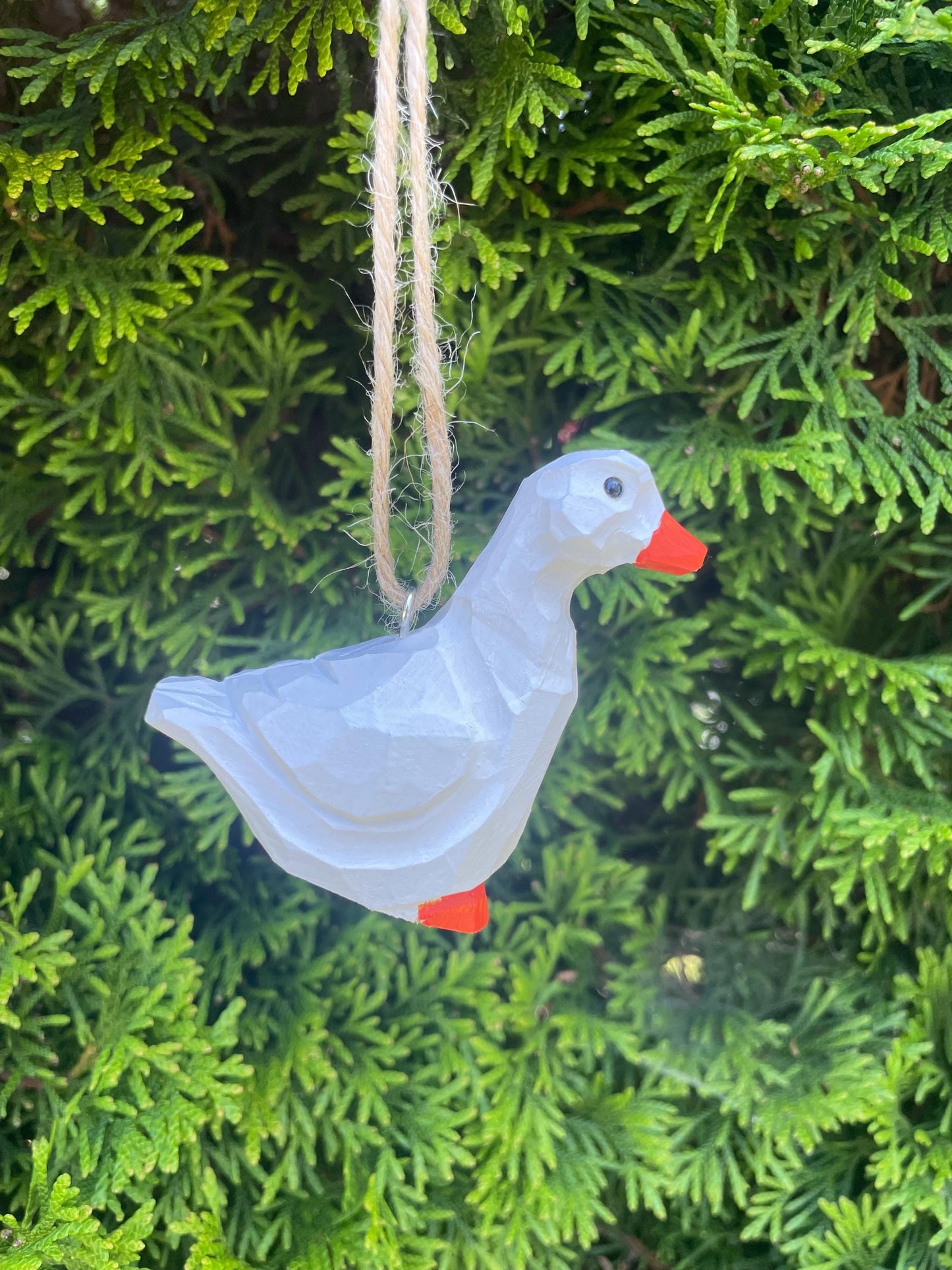 White Goose Wooden Ornament | Hand-Carved Bird Rustic Décor Gift