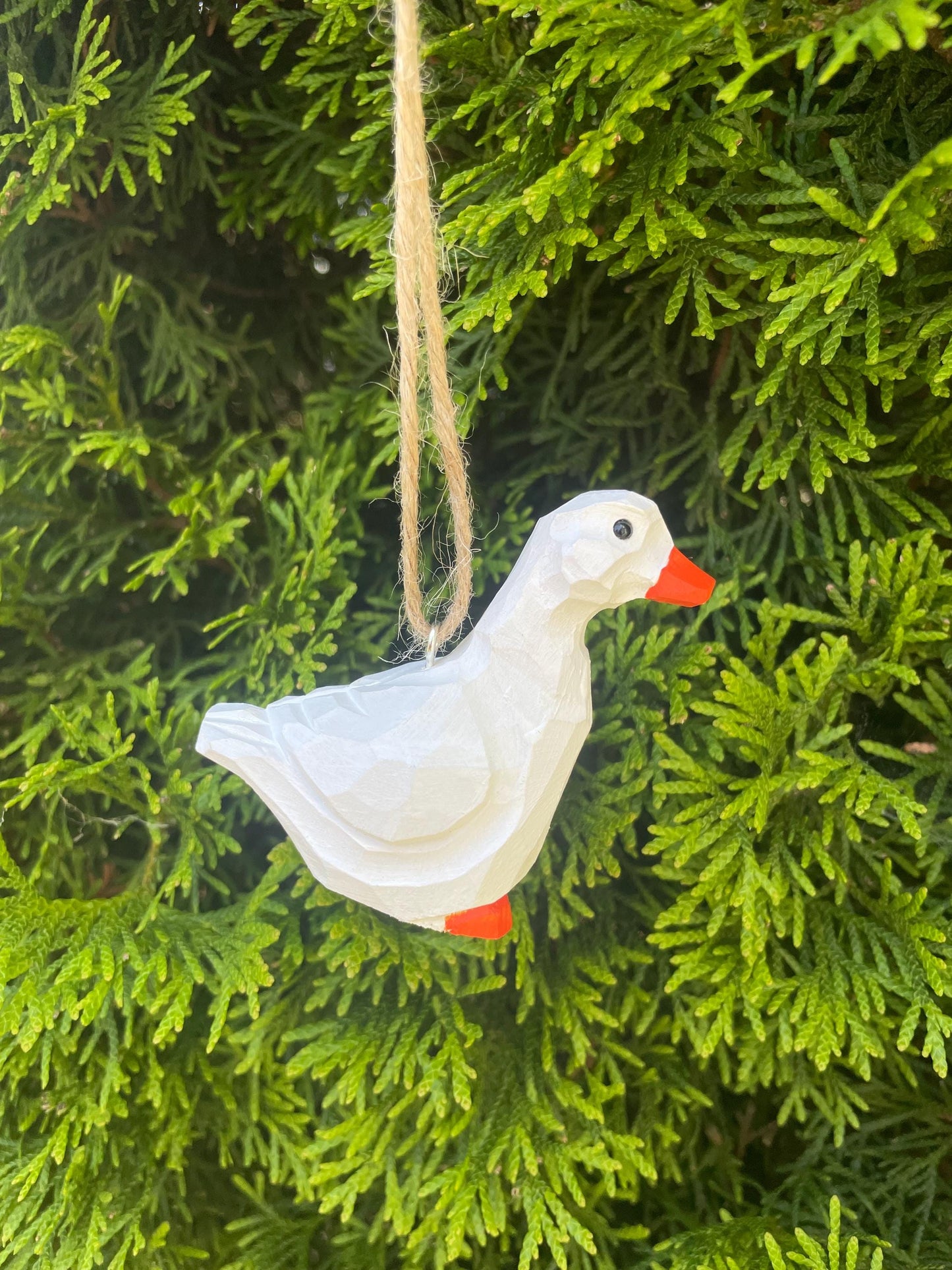 White Goose Wooden Ornament | Hand-Carved Bird Rustic Décor Gift