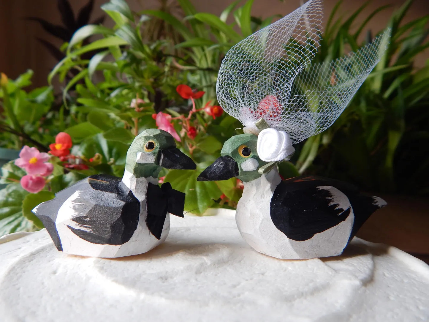 Goldeneye Duck Wedding Cake Topper | Hand-Carved Wood Bride Groom Rustic Decor
