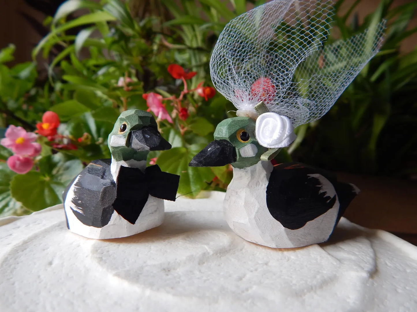 Goldeneye Duck Wedding Cake Topper | Hand-Carved Wood Bride Groom Rustic Decor