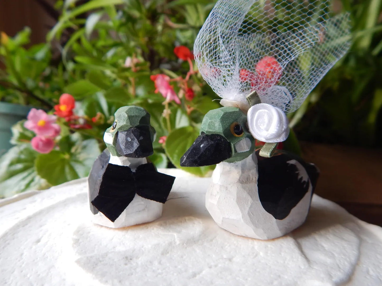 Goldeneye Duck Wedding Cake Topper | Hand-Carved Wood Bride Groom Rustic Decor